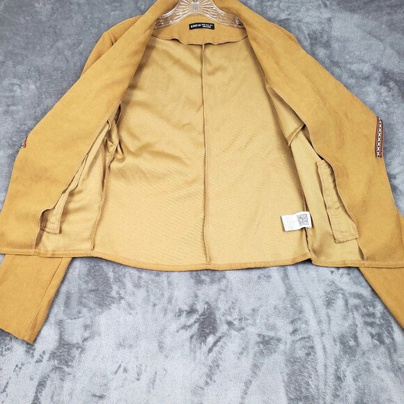 Faux Suede Camel Cardigan Wrap Jacket Western Boho Open Front Embroider Trim XS - Picture 4 of 10